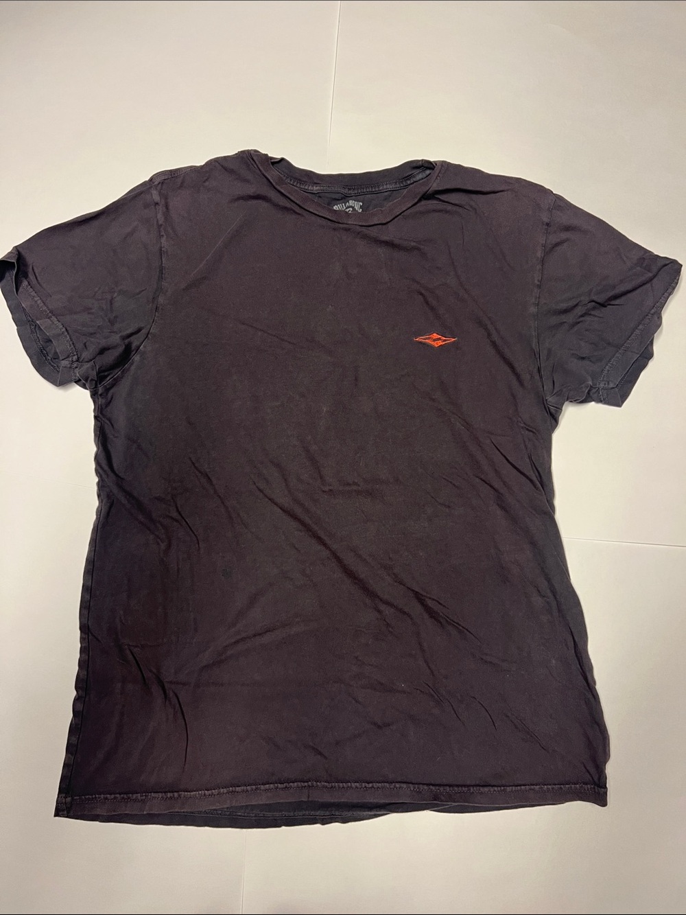 Billabong Black Tshirt with Small Orange Front Logo, Large Tropical Rear Logo